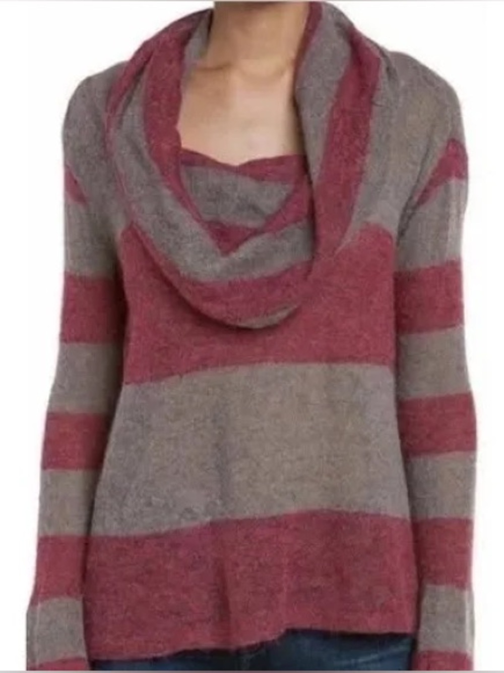 Free People Lulu Rugby Two Tone Stripe Cowl Neck Sweater Alpaca Blend